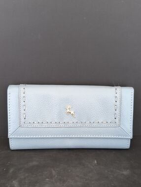 Ashwood Pale Blue Genuine Leather Wallet with Reindeer Emblem.